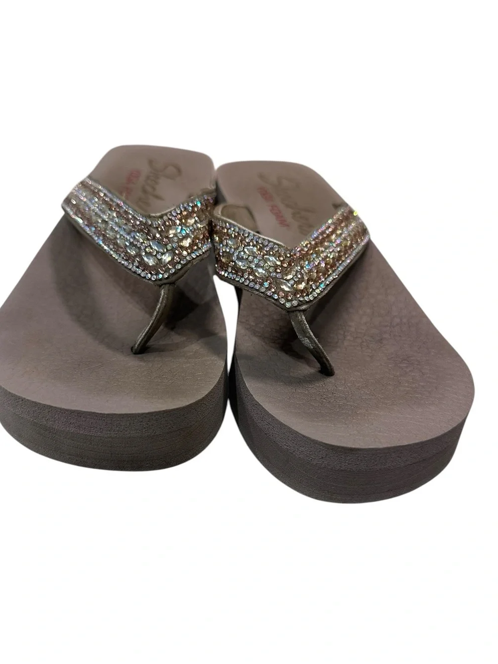 Skechers Women's Cali Vinyasa Wedge Flip Flops Sandals Shoes Tan Size 8.5
